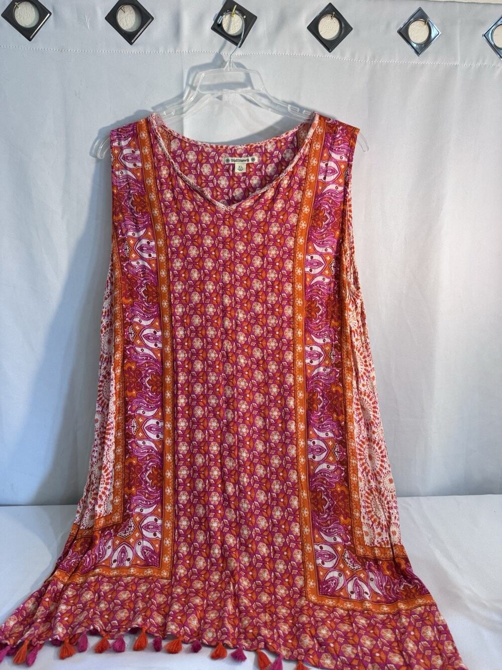 Ruff Hewn Woman's Boho Tassel Fringe Summer Dress XL Resort Wear J54